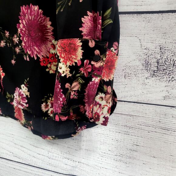 Kut from the Kloth Black, Pink, and Cranberry Floral Sheer Blouse Size XL - Picture 3 of 8